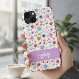 Funda Para iPhone 13 Personalizado Flor Silvestre Boho Azul Purpura Ros