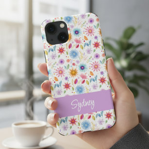 Funda Para iPhone 13 Personalizado Flor Silvestre Boho Azul Purpura Ros