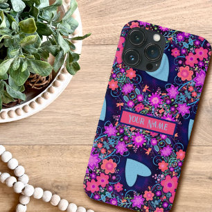 Funda Para iPhone 13 Pro Max Personalizado floral Patrón cardíaco azulInespirit