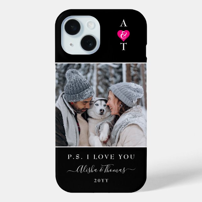 Funda De Case-Mate Para iPhone Personalizado Foto y Boda de monograma/compromiso (Reverso )