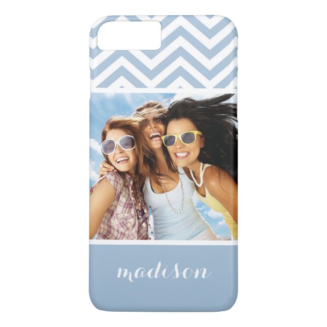 Funda De Case-Mate Para iPhone Personalizado Foto y nombre Chevron azul claro (Reverso)