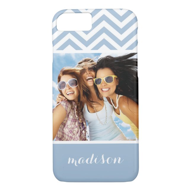 Funda De Case-Mate Para iPhone Personalizado Foto y nombre Chevron azul claro (Reverso)