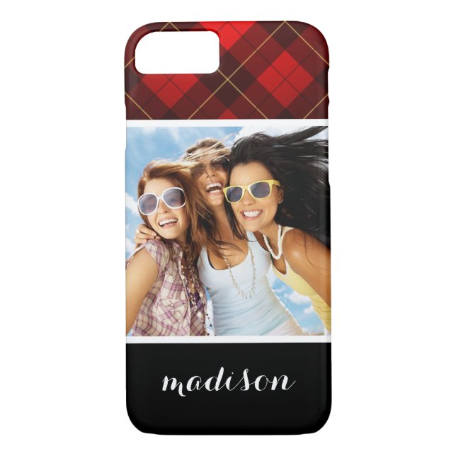 Funda De Case-Mate Para iPhone Personalizado Foto y nombre fondo tartán Wallace (Reverso)