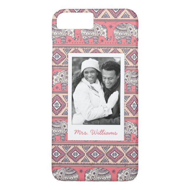 Funda De Case-Mate Para iPhone Personalizado foto y nombre patrón de elefante étn (Reverso)