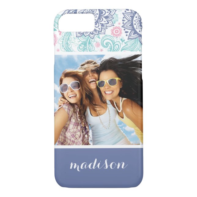 Funda De Case-Mate Para iPhone Personalizado Foto y nombre Patrón de paisley étni (Reverso)