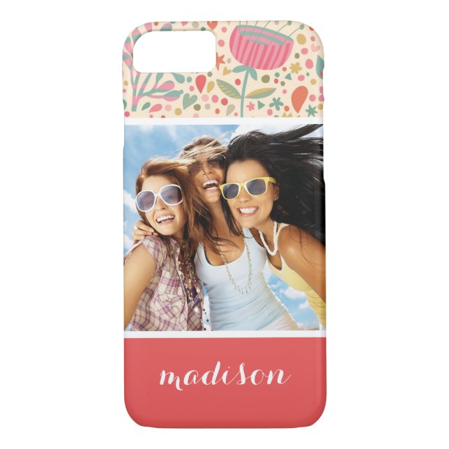 Funda De Case-Mate Para iPhone Personalizado Foto y nombre Patrón floral brillant (Reverso)