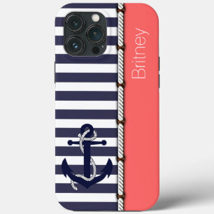 title_seo2 Personalizado Fun Navy Blue Stripe Coral Rubor Ros