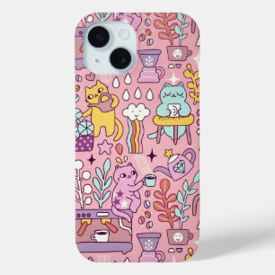 Funda Para iPhone 15 Personalizado Gato Divertido En Rosa