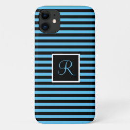 Funda Para iPhone 11 Personalizado inicial azul y negro rayado