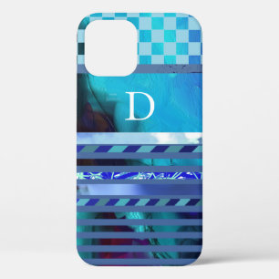 Funda Para iPhone 12 personalizado inicial de rayas azul turquesa