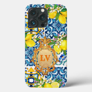 Funda Para iPhone 13 Pro Personalizado Iniciales Sicilianos Tiles Citrus Ba