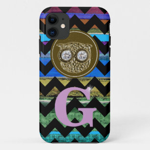 Funda Para iPhone 11 personalizado lindo búho chevron y rayas