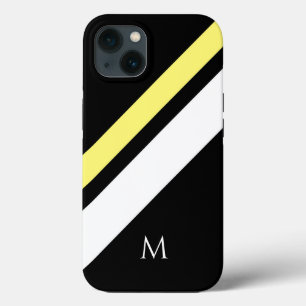 Funda Para iPhone 13 Personalizado líneas diagonales iniciales negro