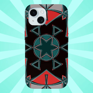 Funda Para iPhone 15 Personalizado Mandala Azul Rojo y Negro