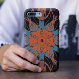 Funda Para iPhone 11 Personalizado Mandala Flor Azul Naranja y Negro