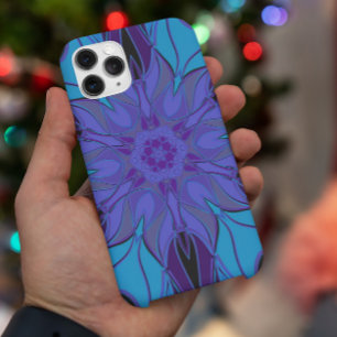 Funda Para iPhone 11 Personalizado Mandala Flor Azul y Púrpura