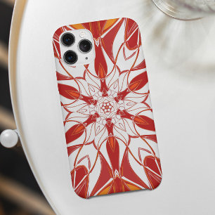 Funda Para iPhone 11 Personalizado Mandala Flor Naranja Rojo y Blanco