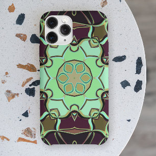 Funda Para iPhone 11 Personalizado Mandala Flor Verde Púrpura y Negro