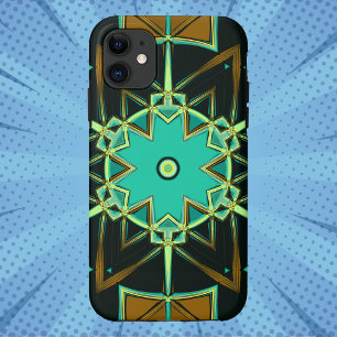 Funda Para iPhone 11 Personalizado Mandala Verde Negro y Amarillo