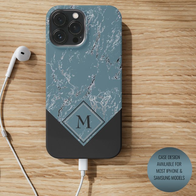 Funda De Case-Mate Para iPhone Personalizado Mármol Gris Azul Teal Negro Personal (Subido por el creador)