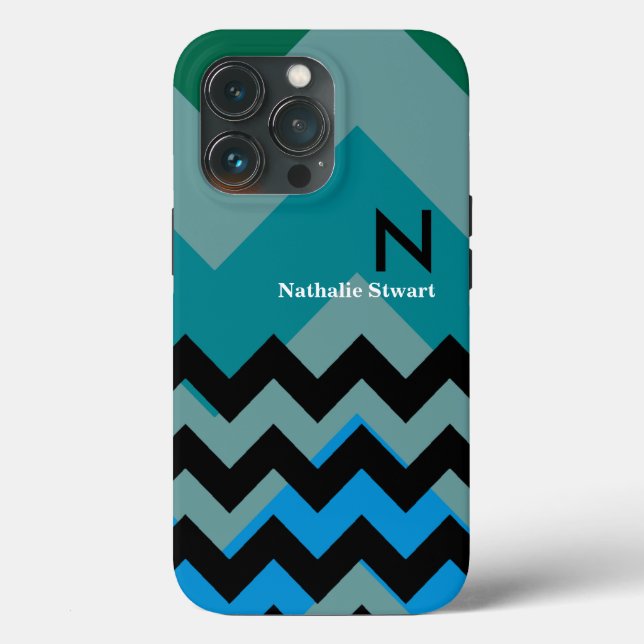 Funda De Case-Mate Para iPhone personalizado monograma chevron negro (Reverso )