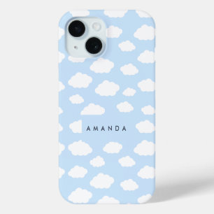 Funda Para iPhone 15 Personalizado Monograma Cute Girly Blue Cloud Rega