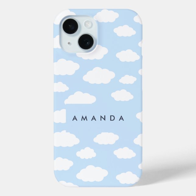 Funda De Case-Mate Para iPhone Personalizado Monograma Cute Girly Blue Cloud Rega (Reverso )