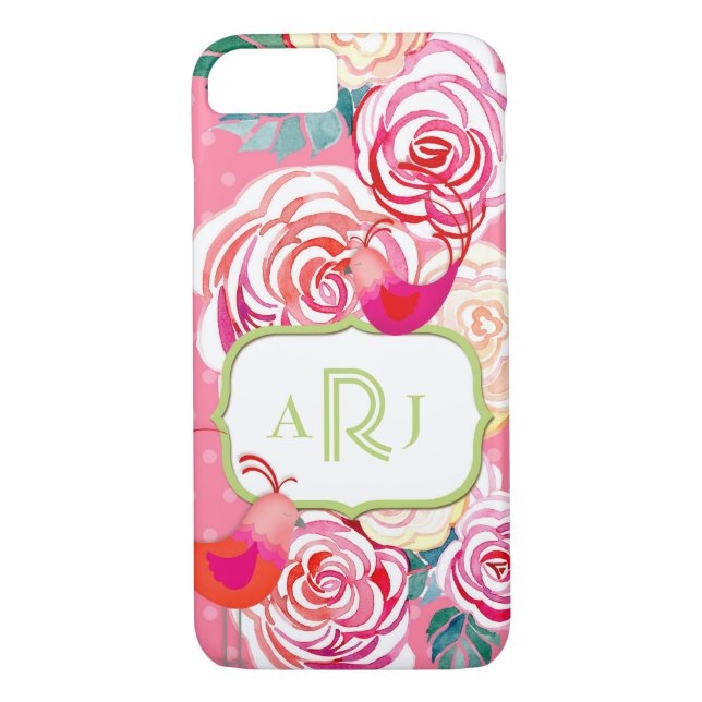 Funda De Case-Mate Para iPhone Personalizado Monograma Hipster Birds Paisley Flor (Reverso)