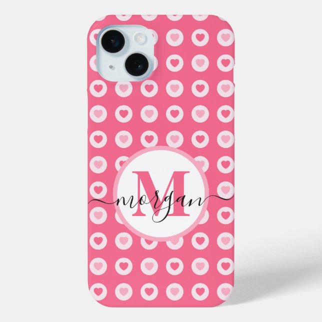 Funda De Case-Mate Para iPhone Personalizado Monograma Iniciales Corazón Rosa (Reverso )