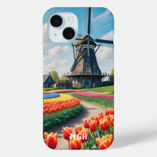 Funda Para iPhone 15 Personalizado Monograma Molino de viento Holandés 