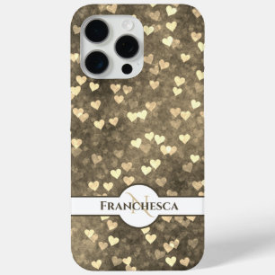 Funda Para iPhone 15 Pro Max Personalizado Monograma Nombre Corazón Marrón Arte