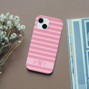 Funda Para iPhone 15 Personalizado Monogramed Striped Rubor Pink