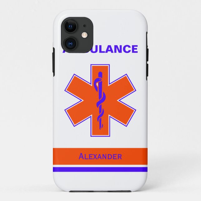 Funda De Case-Mate Para iPhone Personalizado Naranja de ambulancia y estrella azu (Reverso)