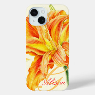 Funda Para iPhone 15 Personalizado naranja diariamente floral