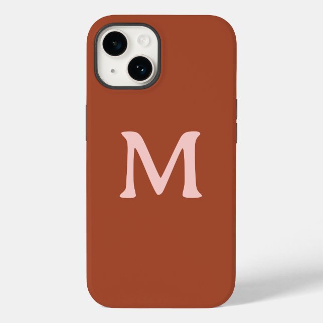 Funda De Case-Mate Para iPhone Personalizado Naranja quemado Monograma (Reverso )