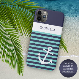 Funda Para iPhone 11 Pro Max Personalizado Navy Bandas turquesas de color azul 