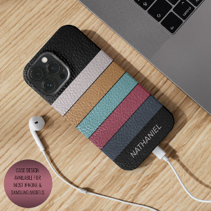 Funda Para iPhone 15 Pro Max Personalizado Negro Aqua Azul Oscuro Amarillo Raya