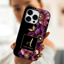 Funda Para iPhone 14 Pro De Case-Mate Personalizado negro monograma morado floral