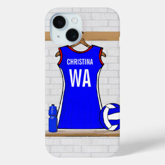 title_seo2 Personalizado Netball Uniforme Azul con rojo y bla