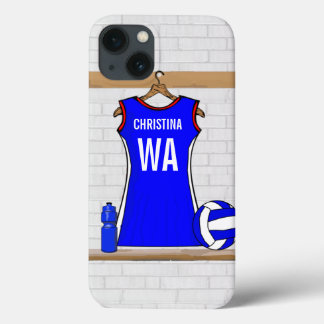 title_seo2 Personalizado Netball Uniforme Azul con rojo y bla