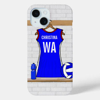 title_seo2 Personalizado Netball Uniforme Azul con rojo y bla