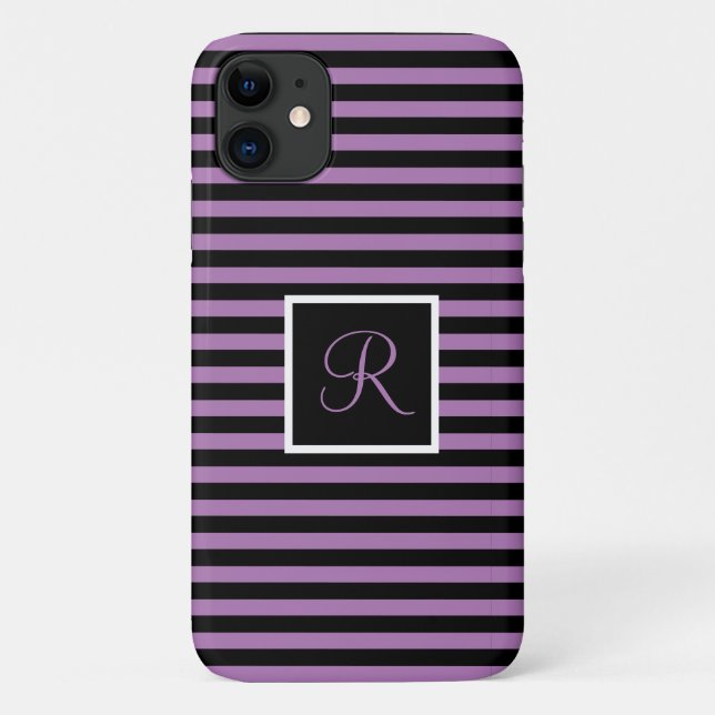 Funda De Case-Mate Para iPhone Personalizado Purple inicial y Black Stried (Reverso)