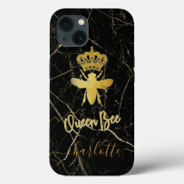 Funda Para iPhone 13 Personalizado QUEEN BEE Oro Mármol Negro Teléfono 