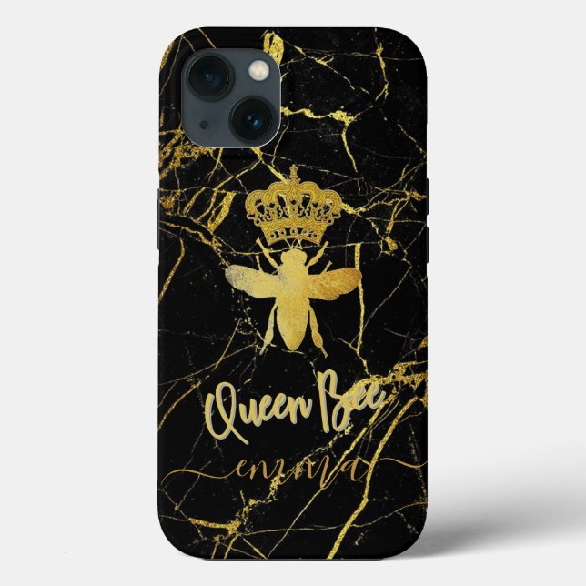 Funda De Case-Mate Para iPhone Personalizado QUEEN BEE Oro Mármol Negro Teléfono  (Reverso )