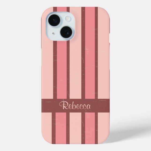 Funda De Case-Mate Para iPhone Personalizado retro caramelo raya rosa sobre marró (Reverso )