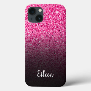 Funda Para iPhone 13 Personalizado rosa caliente con brillo negro ombre