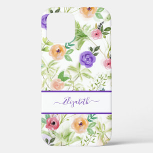 Funda Para iPhone 12 Personalizado Rosa Purpura Blanco Floral