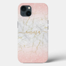 Personalizado Rosa Rosa Oro Marble Purpurina Teléf