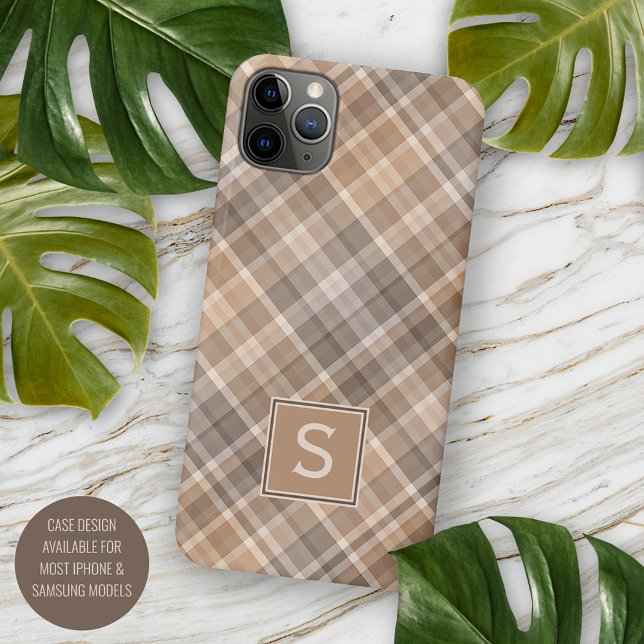 Funda De Case-Mate Para iPhone Personalizado Rustic Neutral Beige Plaid Gingham P (Subido por el creador)