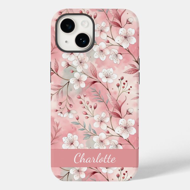 Funda De Case-Mate Para iPhone Personalizado Sakura Patrón de flor Rosa (Reverso )